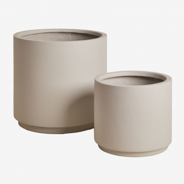 Set Of 2 Outdoor Planters Ø35 Cm / Ø25 Cm In Poly-stone Saturn Sand Grey - Sklum