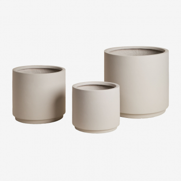 Set Of 3 Outdoor Planters Ø25 Cm / Ø35 Cm / Ø45 Cm In Polyresin Saturn Sand Grey - Sklum