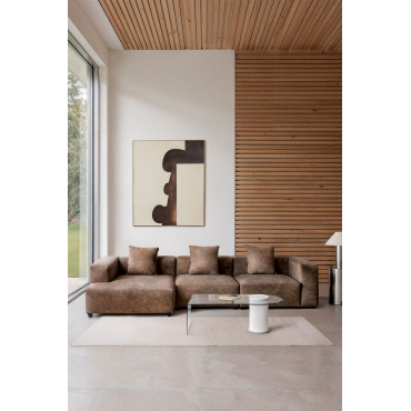 3-piece Left Chaise Longue Modular Sofa (↔︎335 Cm) With High Armrest Bruna Suede Brown Coffee - Sklum