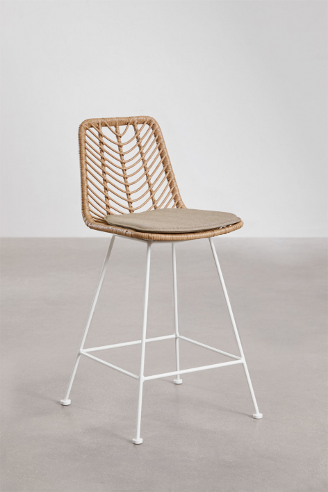 High garden stool in Gouda Natural synthetic rattan - White