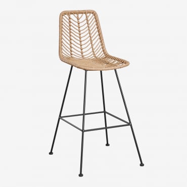 Pack Of 2 High Garden Stools In Gouda Natural Synthetic Rattan Natural & ↑75 Cm & Black & No Cushion - Sklum