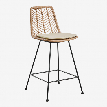 Pack Of 2 High Garden Stools In Gouda Natural Synthetic Rattan Natural & ↑65 Cm & Black & Beige Cream - Sklum