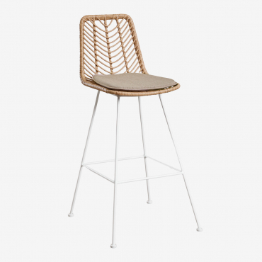 Pack Of 4 High Garden Stools In Gouda Natural Synthetic Rattan Natural & ↑75 Cm & White & Brown Frappé - Sklum