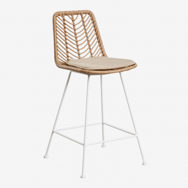 Pack Of 2 High Stools In Gouda Natural Synthetic Rattan Natural & ↑65 Cm & White & Brown Sand - Sklum