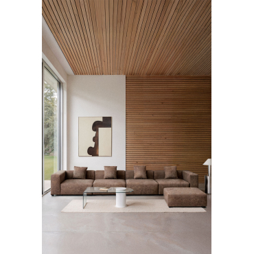 4-piece Modular Sofa With High Armrest And Pouf ↔︎480 Cm Bruna Suede Brown Coffee - Sklum