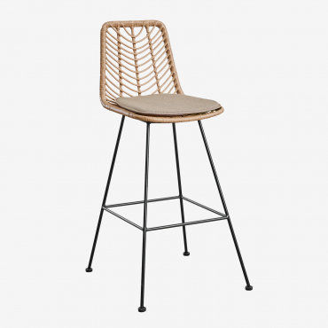 Pack Of 4 High Stools In Gouda Natural Synthetic Rattan Natural & ↑75 Cm & Black & Brown Frappé - Sklum