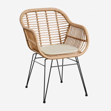 Zole Synthetic Wicker Garden Chair Black & Beige Cream - Sklum