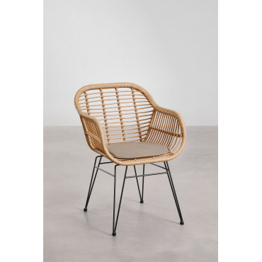 Set Of 4 Garden Chairs With Armrests In Synthetic Rattan Zole Black & Brown Frappé - Sklum