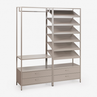 Janine 2-piece Open Modular Wardrobe With Drawers And Shoe Rack In Steel Brown Moka - Sklum