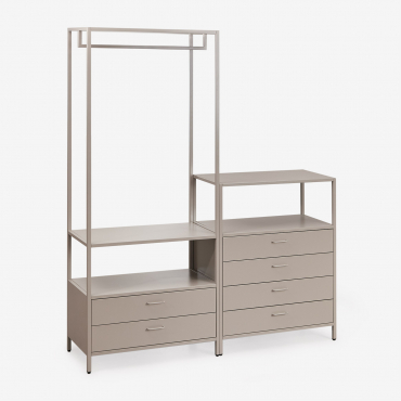 Janine 2-piece Open Modular Wardrobe With Clothes Rack And Drawers Brown Moka - Sklum