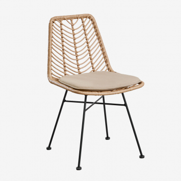 Pack Of 2 Gouda Natural Synthetic Rattan Dining Chairs Natural & Black & Brown Sand - Sklum