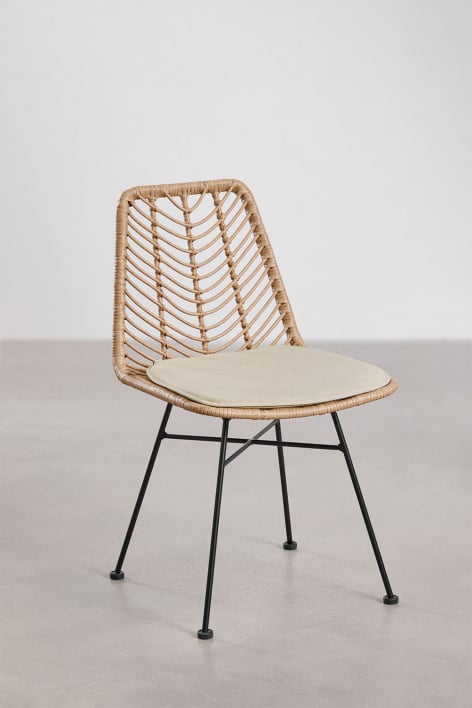 Pack of 4 Gouda Natural synthetic rattan dining chairs - black