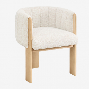 Pack Of 4 Dining Chairs In Ash Wood And Leo Bouclé Fabric Off White Bouclé Fabric - Sklum