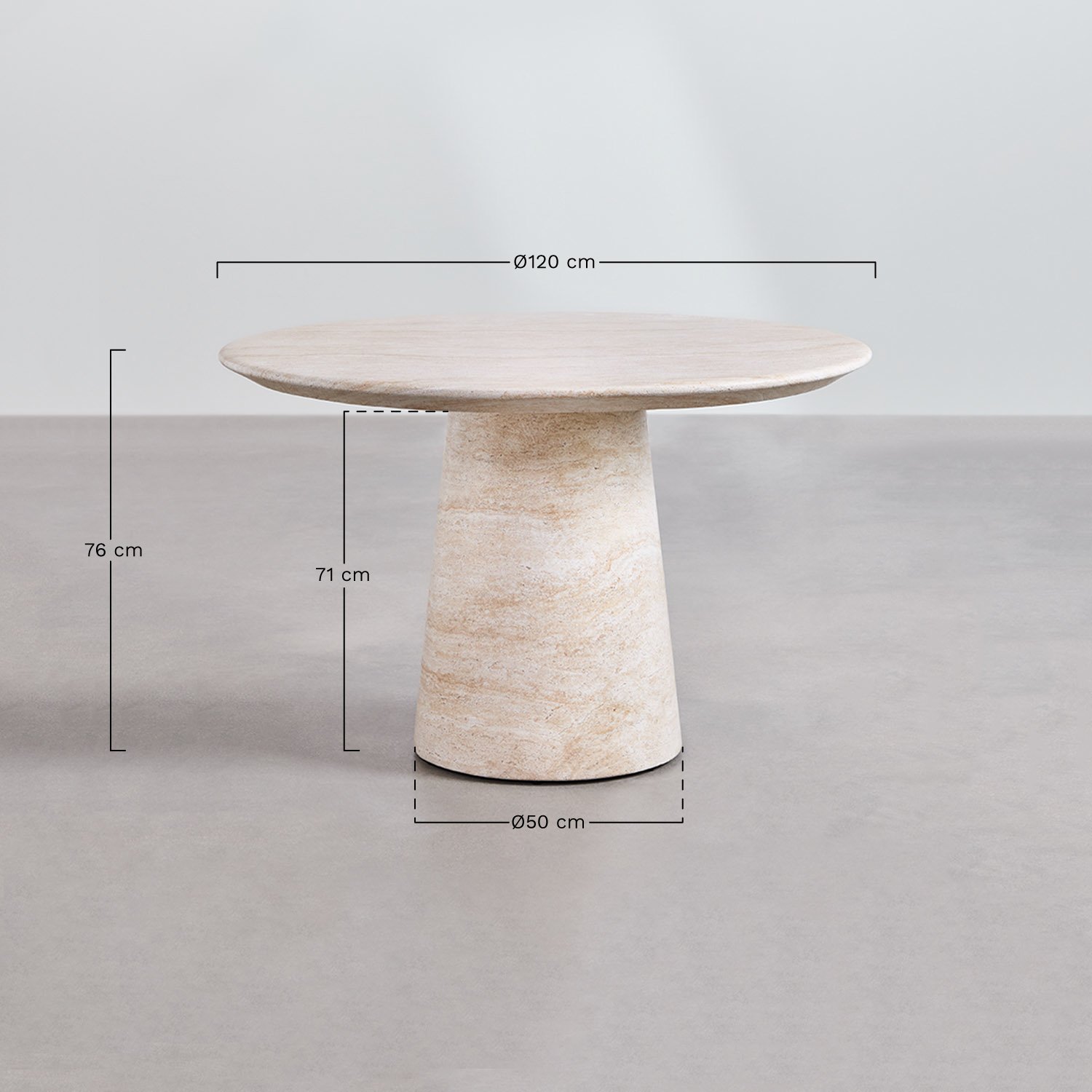 Round dining table Ø120 cm in cement Noemi, medidas