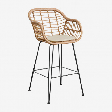 Zole Synthetic Rattan Bar Stool ↑75 Cm & Beige Cream - Sklum