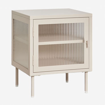 Pack Of 2 Paoline Steel And Glass Bedside Tables Beige Cream - Sklum
