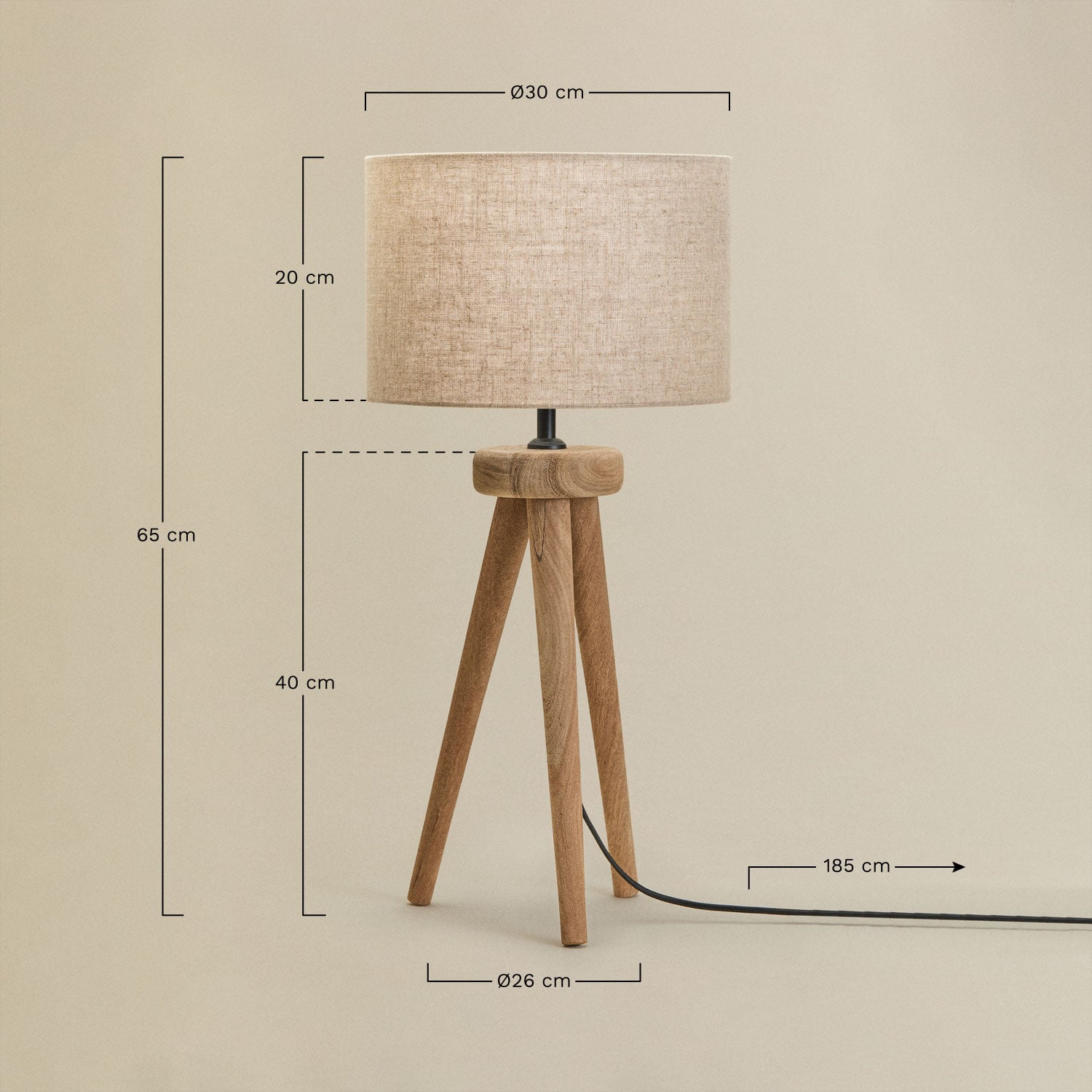 Simona mango wood table lamp, medidas