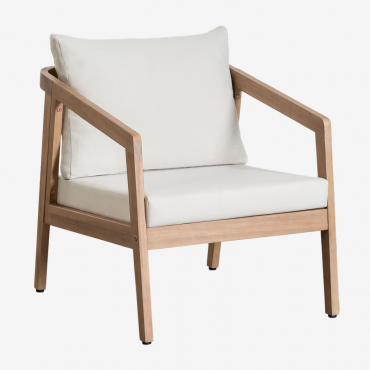 Acacia Wood Armchair Kaela Light Brown Acacia & Fabric Gardenia White - Sklum