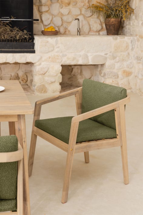 Acacia wood garden chair Kaela - Army Green Bouclé