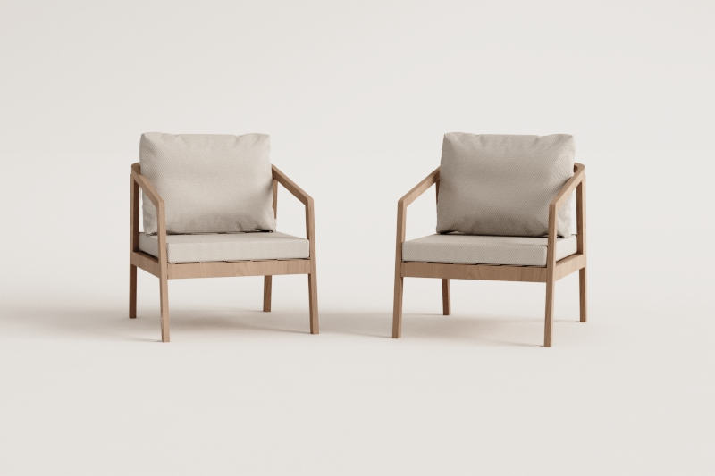 Pack of 2 Kaela armchairs in acacia wood and braided rope