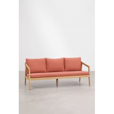 3-seater Sofa In Acacia Wood And Braided Rope Kaela Fabric Red Roof Tile - Sklum