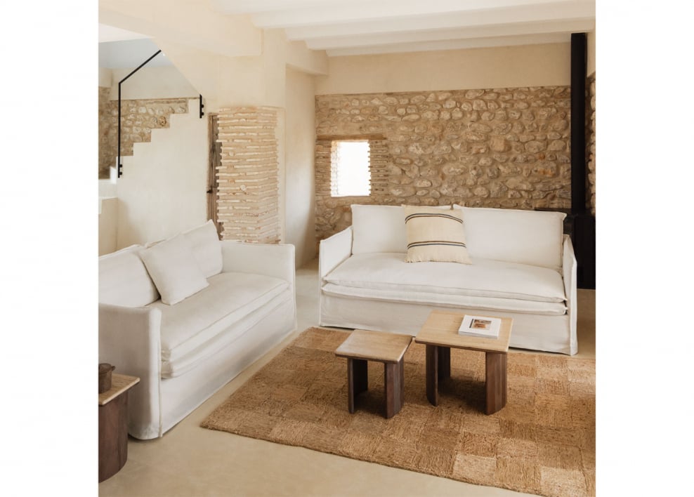 Living room set with 2-seater sofa and 3-seater sofas in linen and cotton Grace - Fabric Off-White