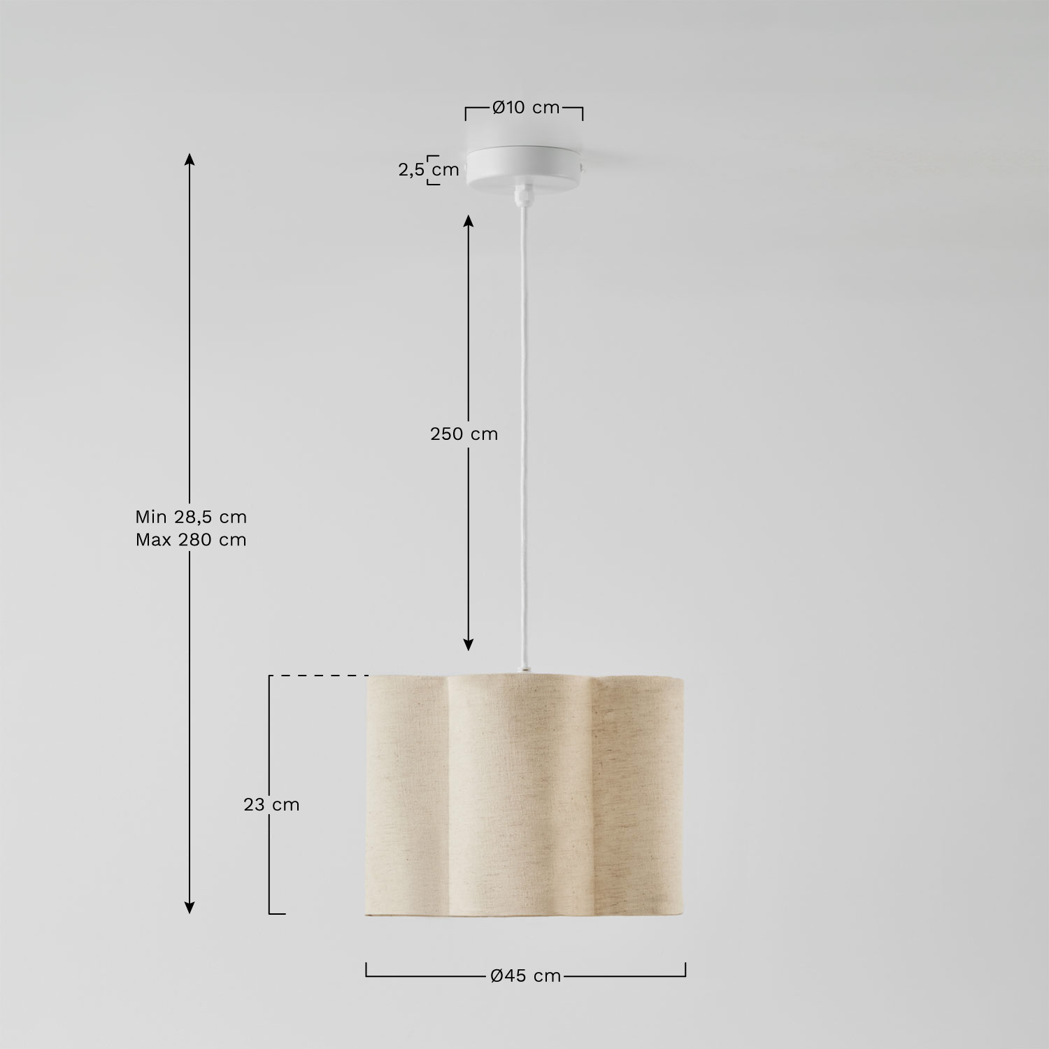 Philipa cotton pendant ceiling lamp Ø45 cm, medidas