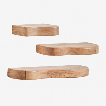 Set Of 3 Wall Shelves In Acacia Wood Nireimi Acacia Brown - Sklum