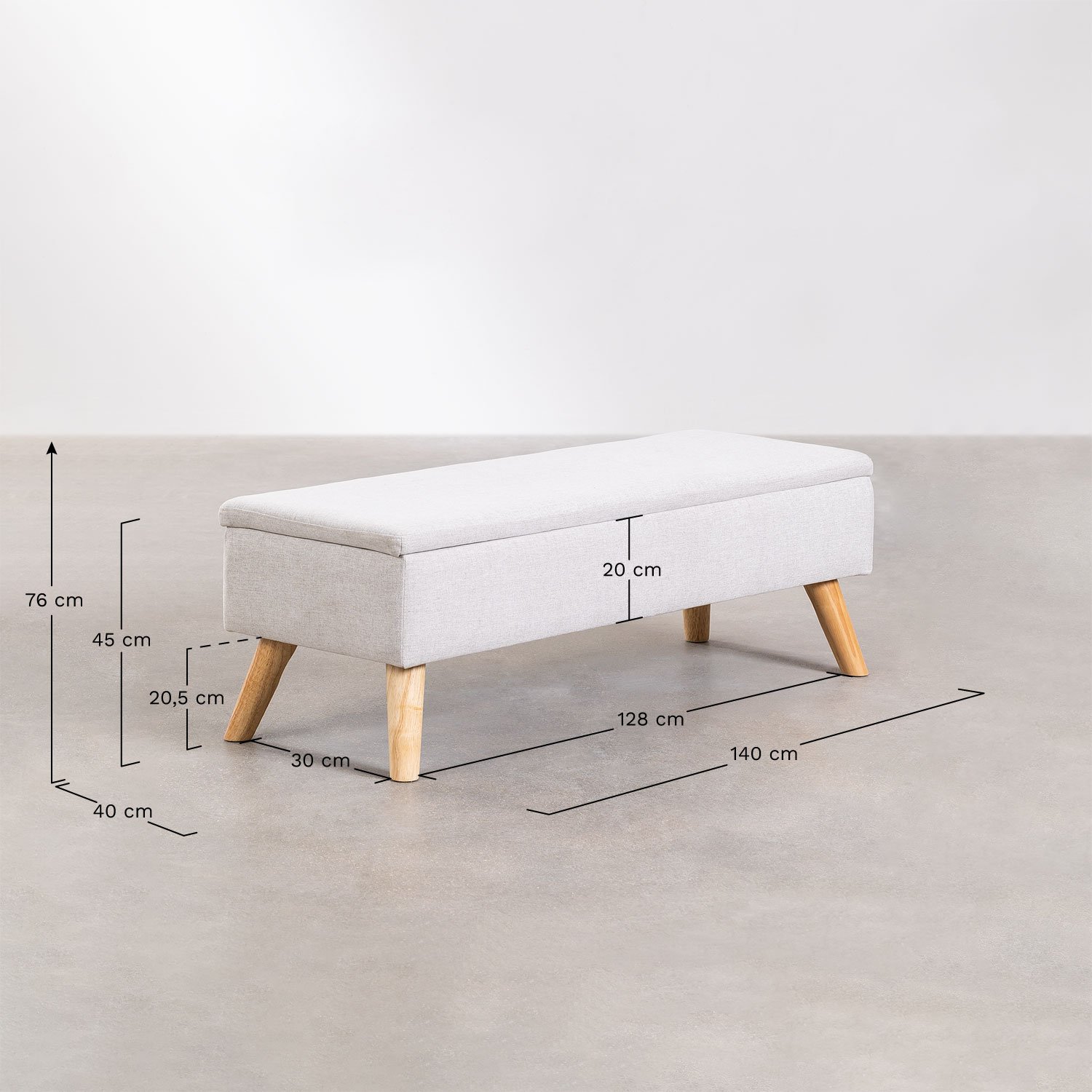 Adirane upholstered trunk bench, medidas