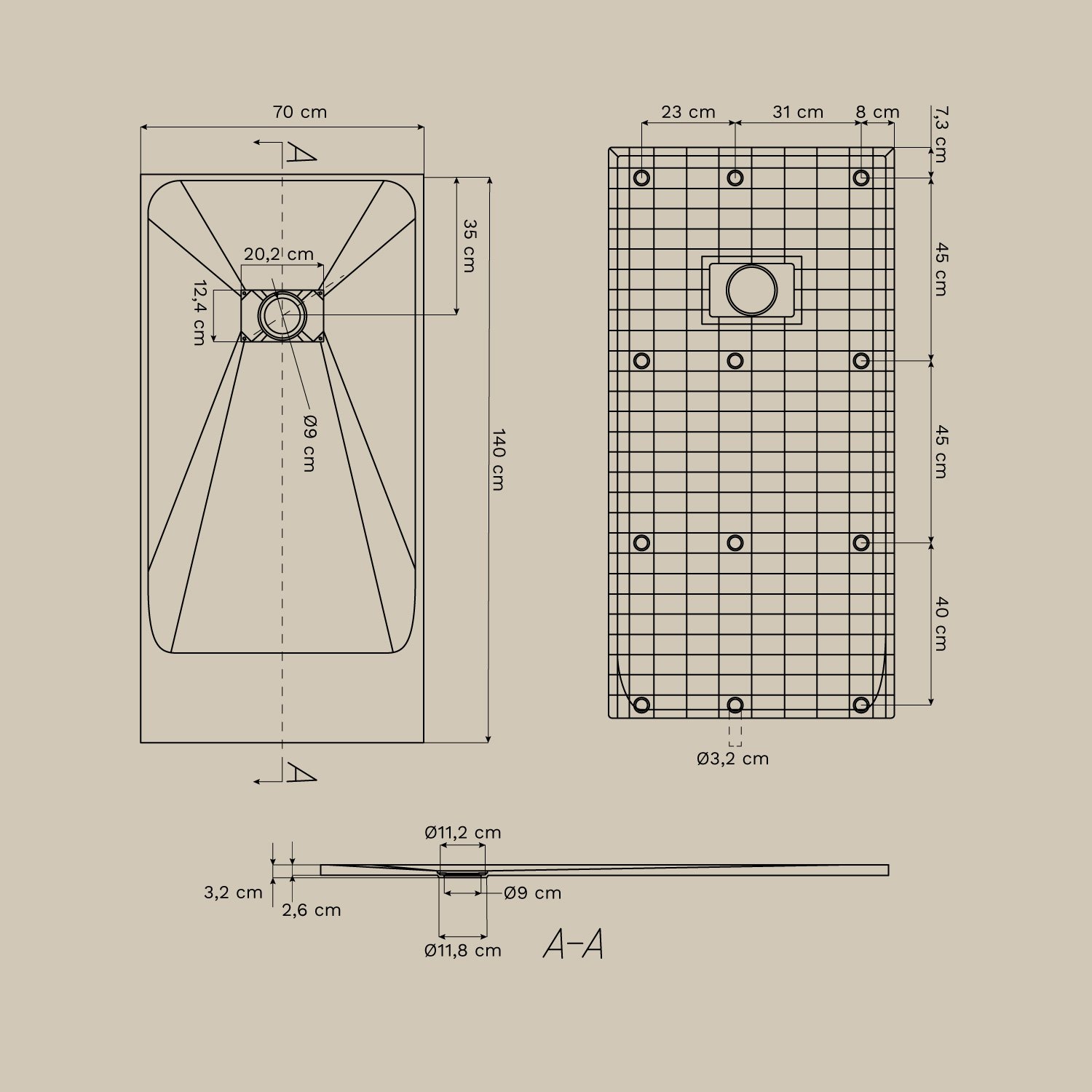 Soho rectangular, non-slip, extra-flat SMC resin shower tray, medidas