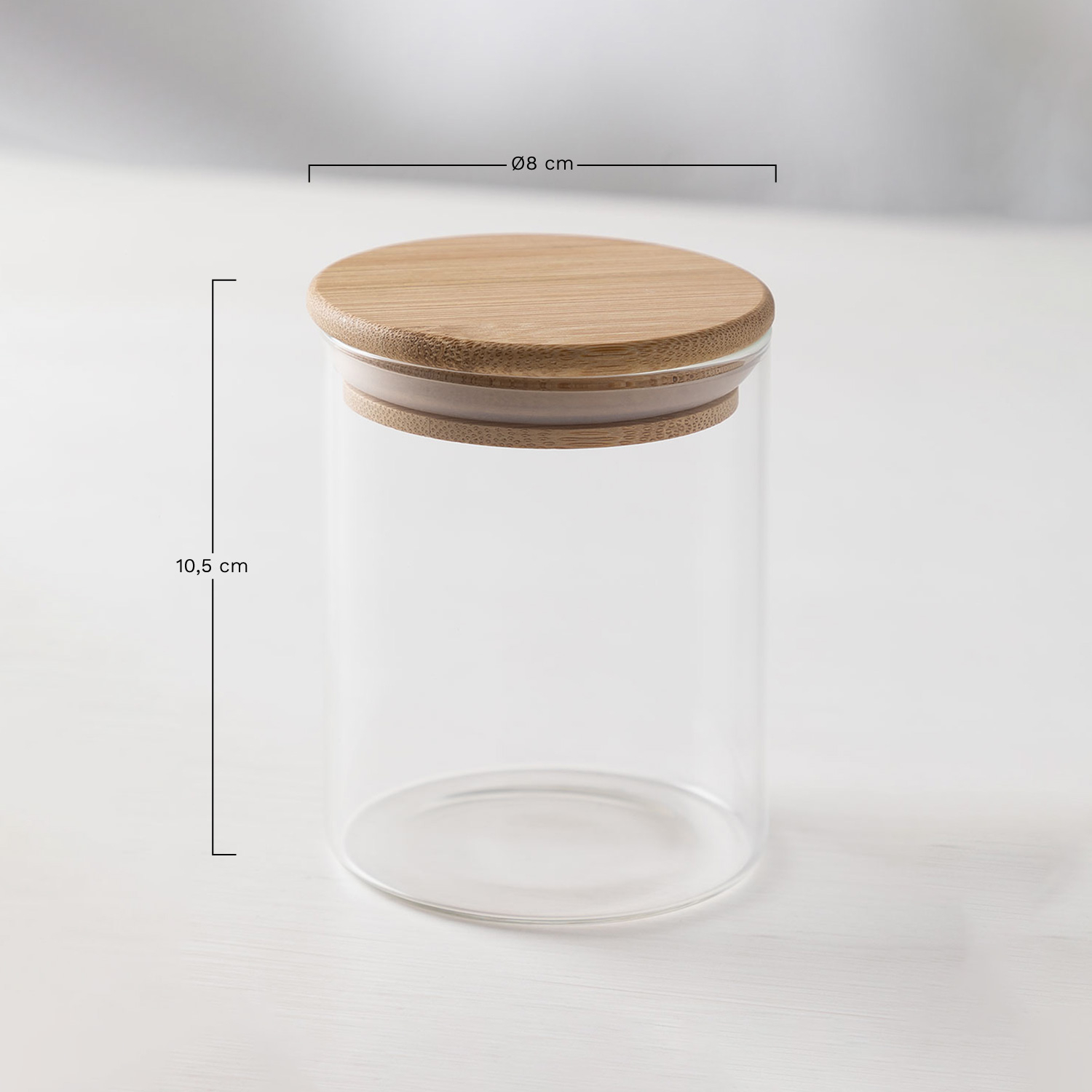 Set of 8 Ø8 cm Seyne glass jars, medidas