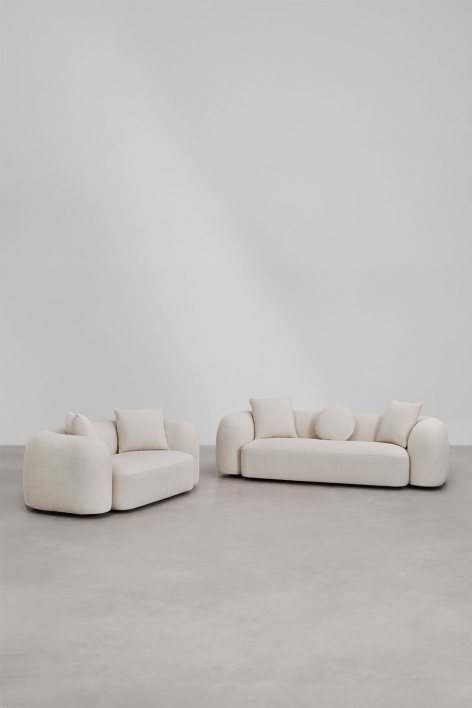 Living room set with 3-seater modular sofa and 2-seater sofa in Coco chenille - Thick Chenille White