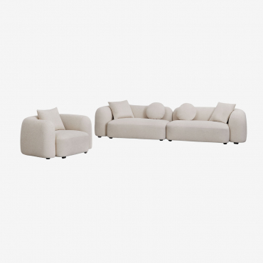 2-piece Modular Sofa And Armchair Living Room Set In Coco Chenille Thick Chenille White - Sklum