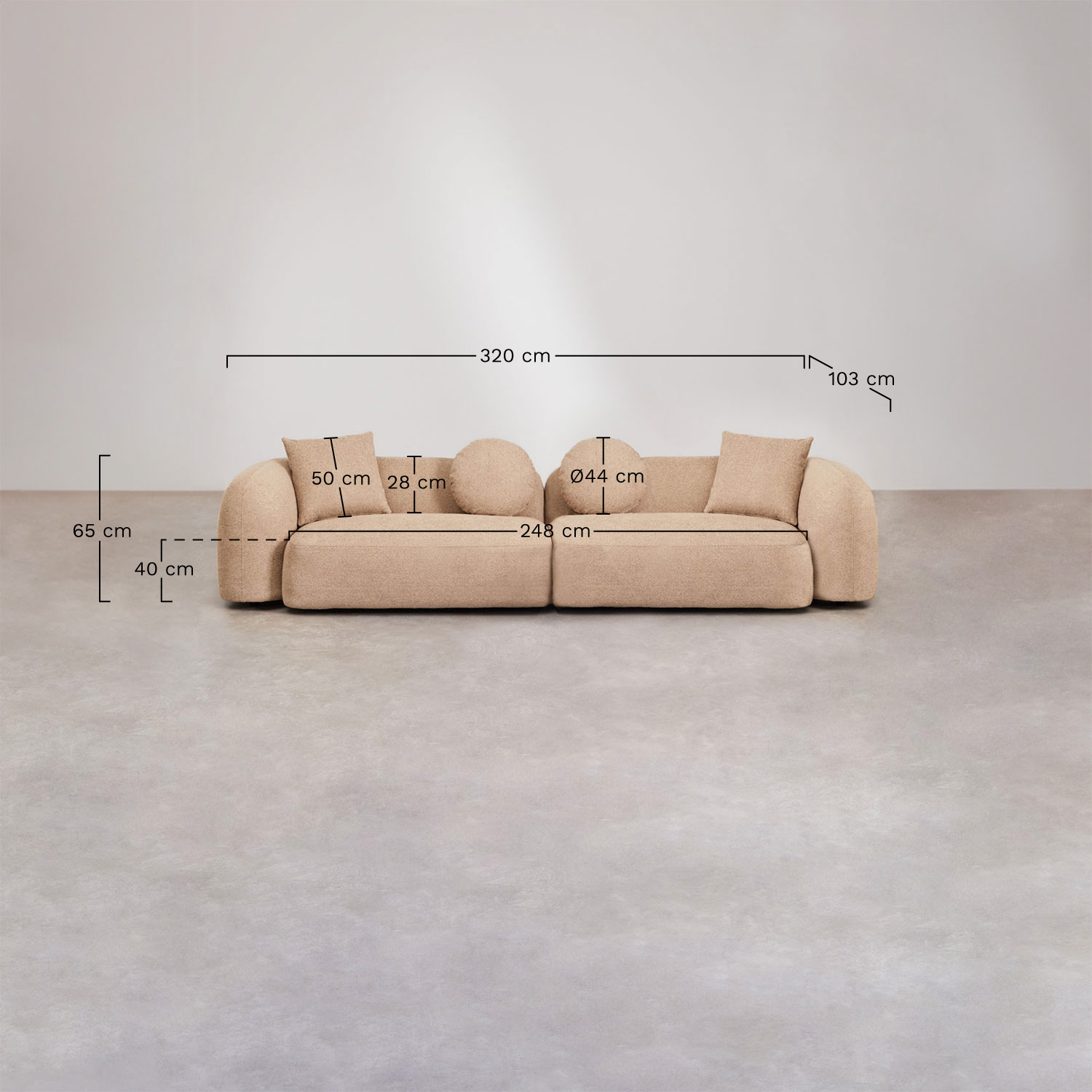 2-piece modular sofa and armchair living room set in Coco chenille, medidas