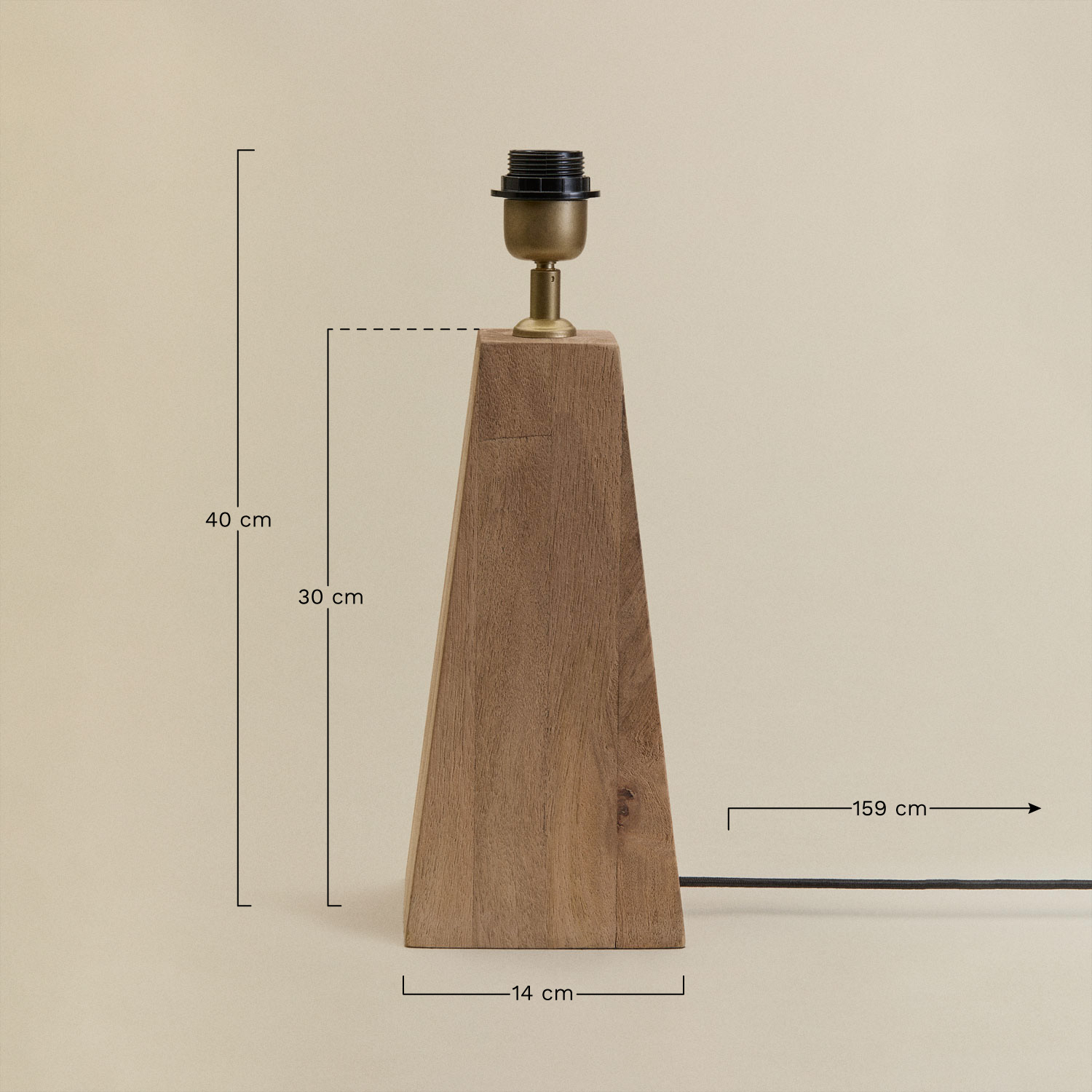 Base para lámpara de mesa 30 cm en madera de mango Taraua, medidas