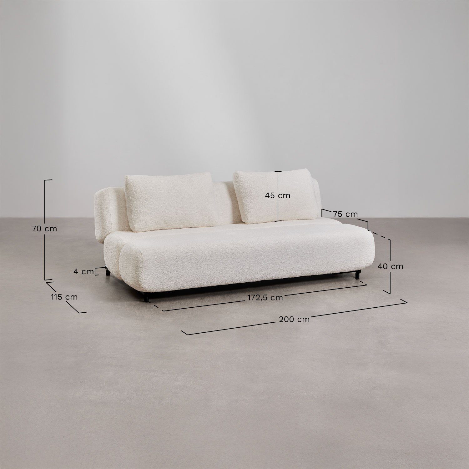 3-seater sofa bed in Miami bouclé fabric , medidas