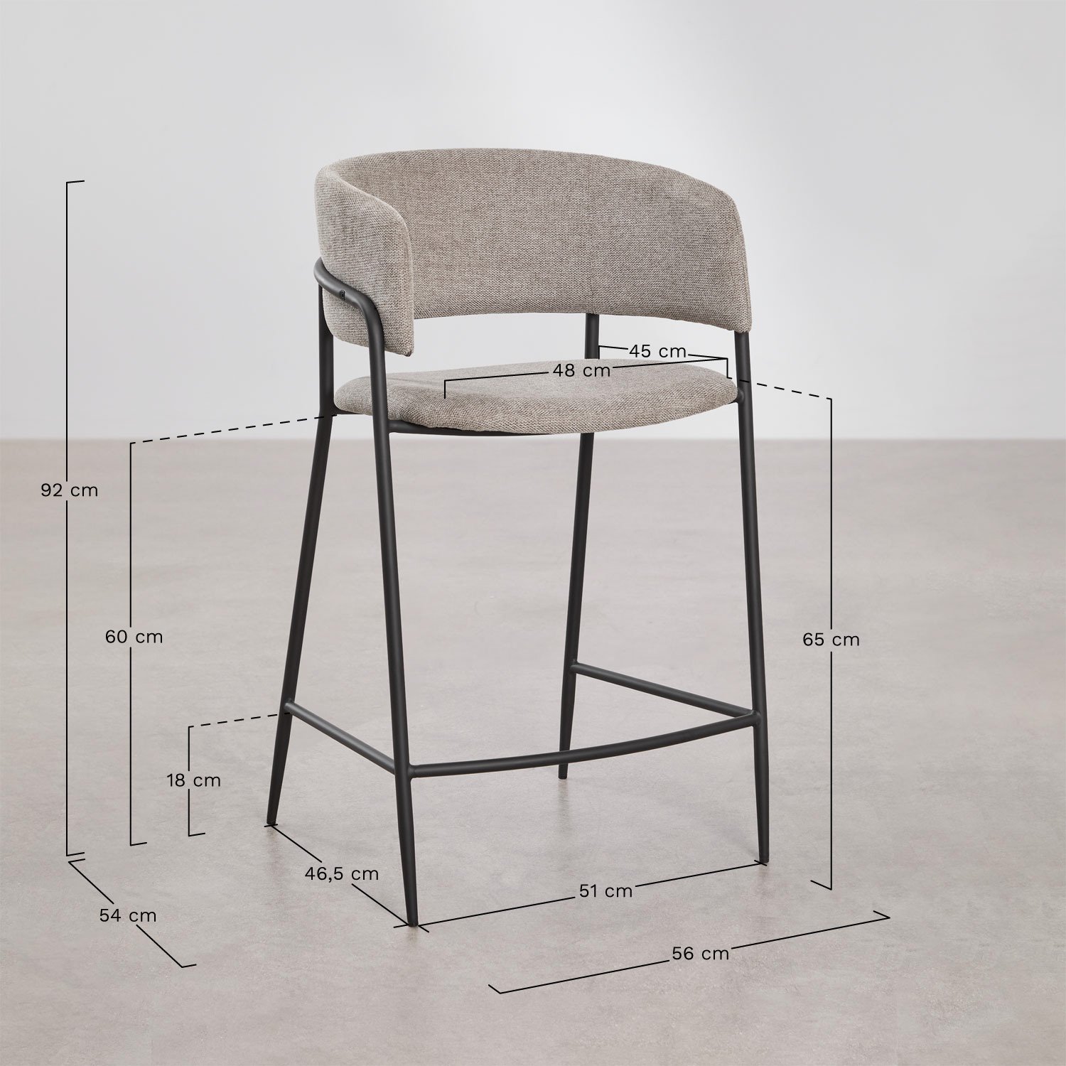 Nalon upholstered high stool, medidas