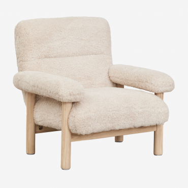 Bernia Upholstered Ash Wood Armchair Synthetic Hair Cream Beige - Sklum