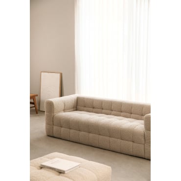 Harriet 3-seater Sheepskin Sofa Teddy Fabric Cream Beige - Sklum