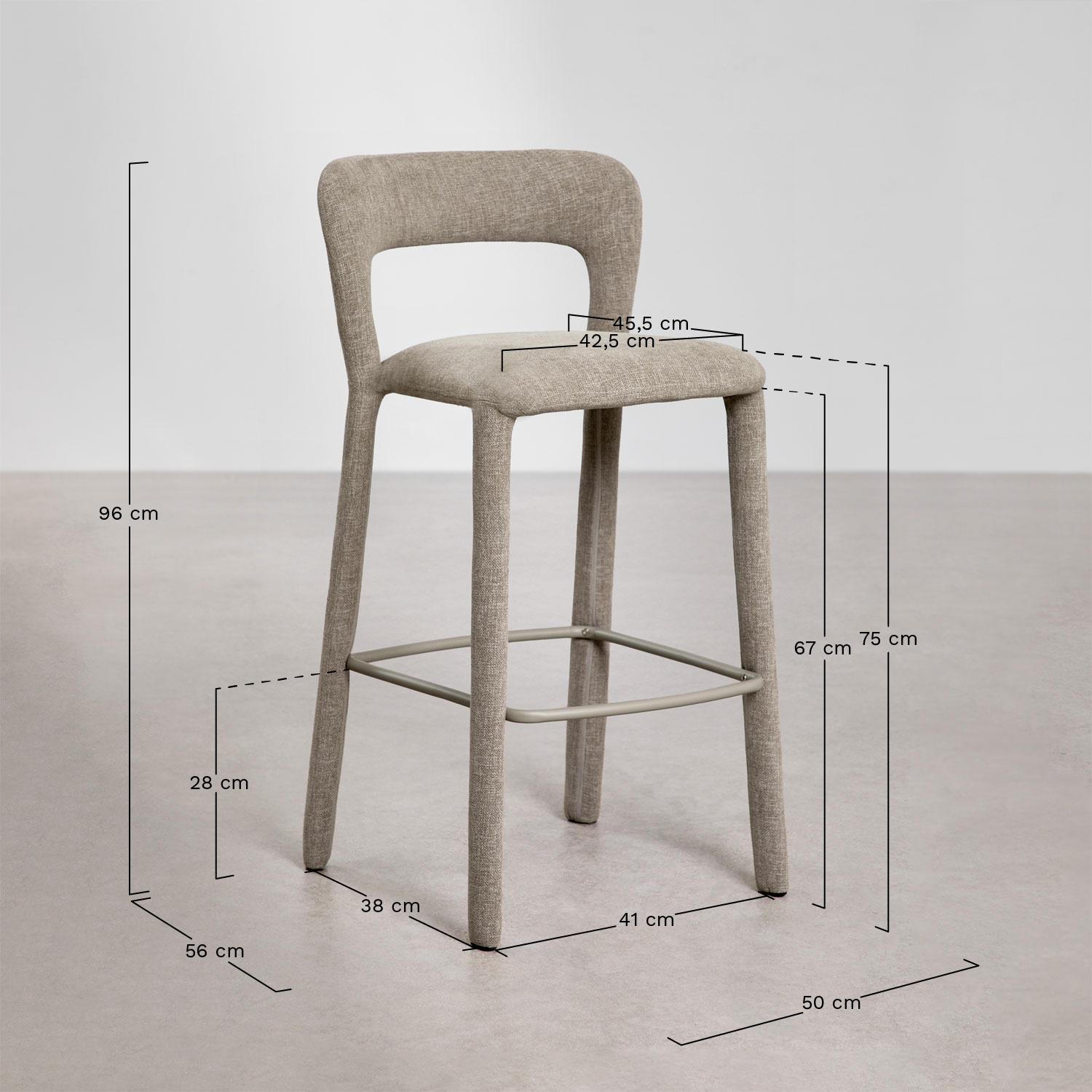 Pack of 2 high stools with upholstered backrest Brusel, medidas