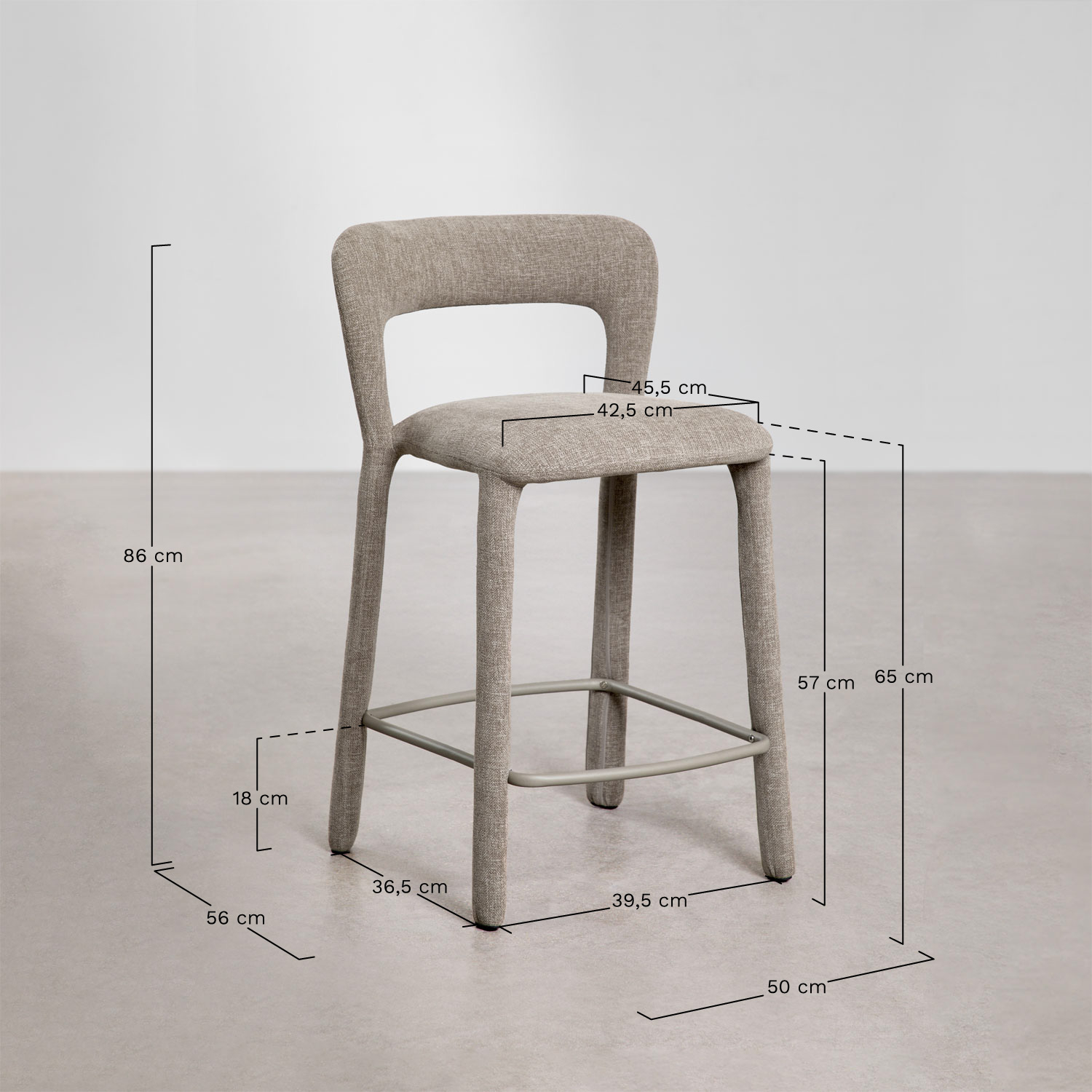 High stool with upholstered backrest Brusel, medidas