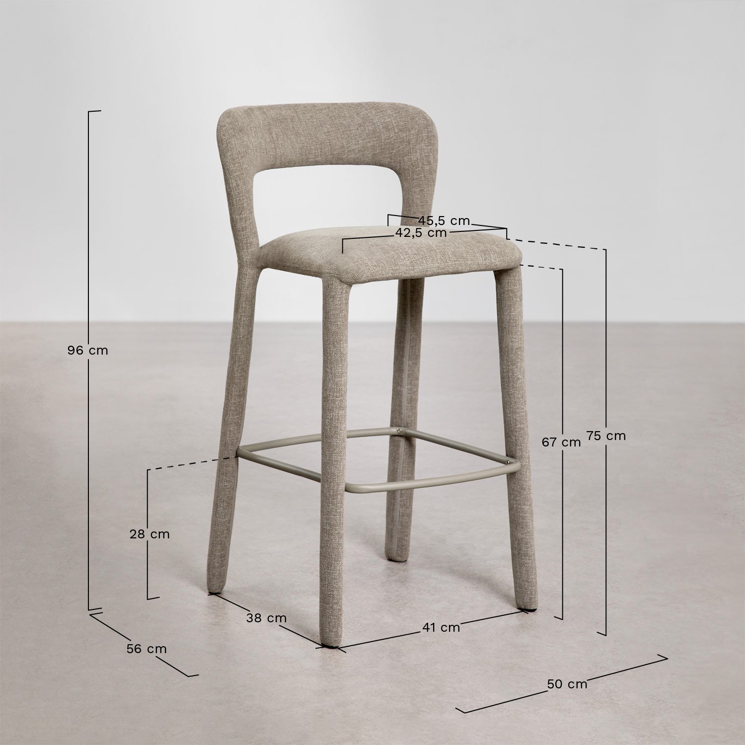 Pack of 4 high stools with upholstered backrest Brusel, medidas