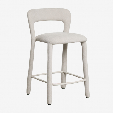 Pack Of 2 High Stools With Upholstered Backrest Brusel ↑65 Cm & Fabric Off-white - Sklum