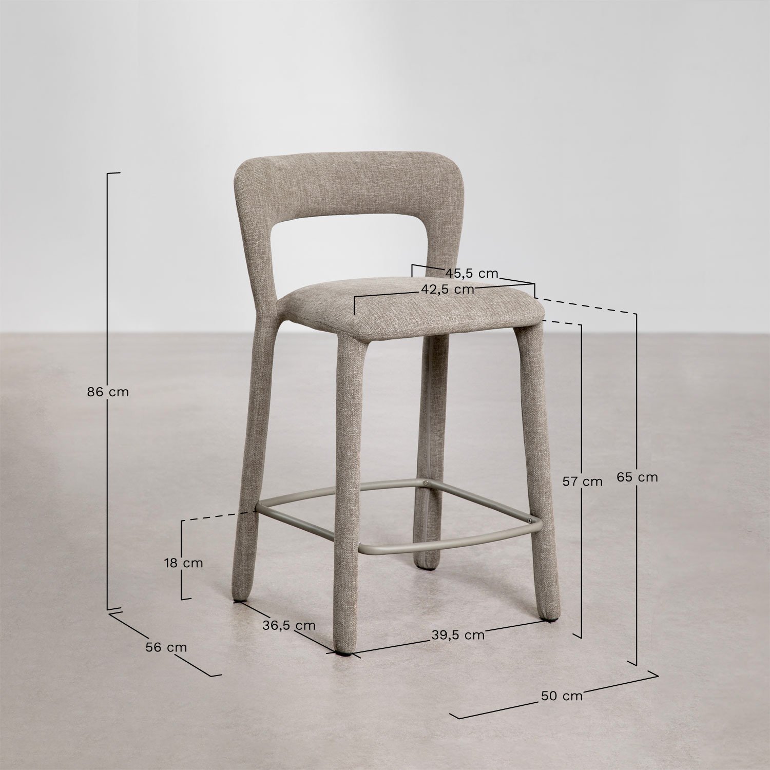 Pack of 2 high stools with upholstered backrest Brusel, medidas