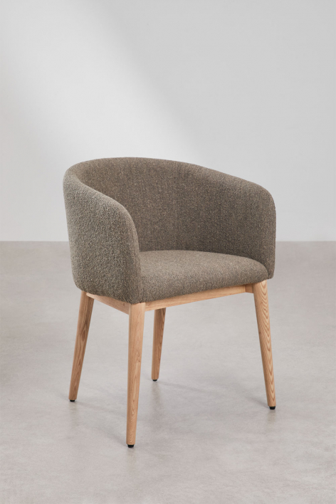 Pack of 4 Bunia upholstered dining chairs with armrests - Bouclé Brown Wheat