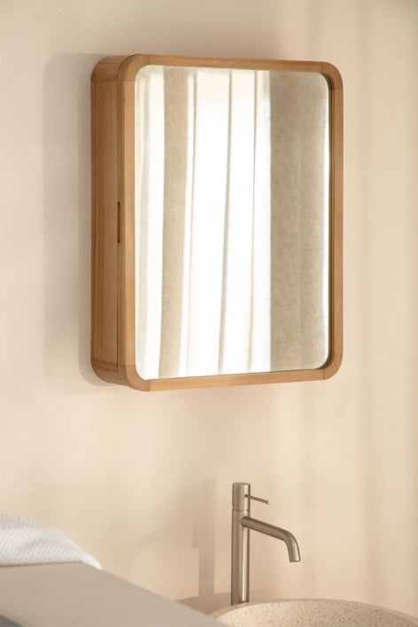 Rectangular wall cabinet 45x60 cm for bathroom in teak wood with mirror Ian