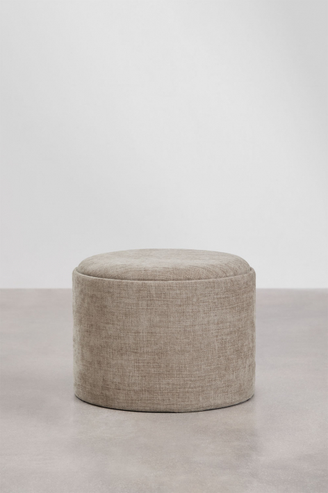 Berkeleni round upholstered pouf with tray and storage - Fabric Grey Taupe