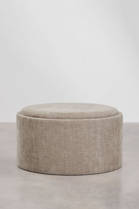 Berkeleni round upholstered pouf with tray and storage - Fabric Grey Taupe