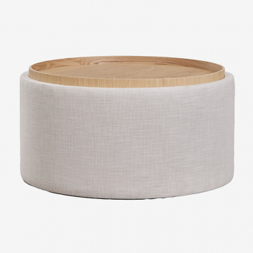 Berkeleni Round Upholstered Coffee Table With Tray And Storage Ø80 Cm & Linen Beige Cream - Sklum