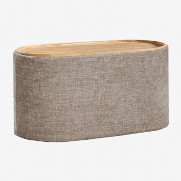 Oval 70 Cm Pouf With Tray And Upholstered Berkeleni Storage Fabric Grey Taupe - Sklum